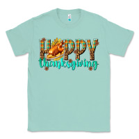 Seafoam Happy Thanksgiving with Turkey Classic Tee - texasbilliewilder