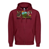 Burgundy Peace Love Donkey Zipper Hoodie - LillyAllenDesigns