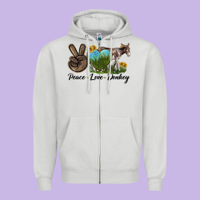 Peace Love Donkey Zipper Hoodie Designed By Lillyallendesigns