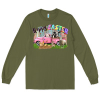 Army Green Happy Easter truck with farm animals Easter Day Long Sleeve Tee - CowGirlArtShop