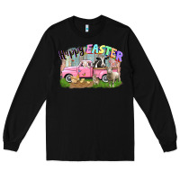 Black Happy Easter truck with farm animals Easter Day Long Sleeve Tee - CowGirlArtShop
