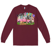 Burgundy Happy Easter truck with farm animals Easter Day Long Sleeve Tee - CowGirlArtShop
