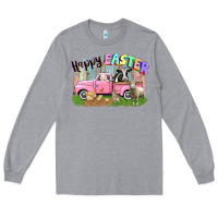 Heather Grey Happy Easter truck with farm animals Easter Day Long Sleeve Tee - CowGirlArtShop