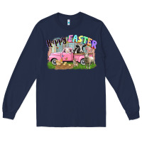 Navy Happy Easter truck with farm animals Easter Day Long Sleeve Tee - CowGirlArtShop