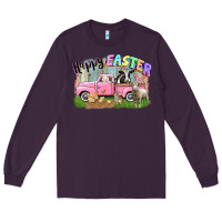 Plum Happy Easter truck with farm animals Easter Day Long Sleeve Tee - CowGirlArtShop
