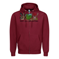 Burgundy Peace Love Elk Buck Deer Zipper Hoodie - LillyAllenDesigns