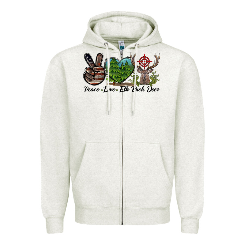 Peace Love Elk Buck Deer Zipper Hoodie by LillyAllenDesigns | Teevron