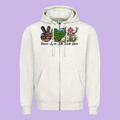 Peace Love Elk Buck Deer Zipper Hoodie Designed By Lillyallendesigns