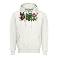 Oatmeal Heather Peace Love Elk Buck Deer Zipper Hoodie - LillyAllenDesigns