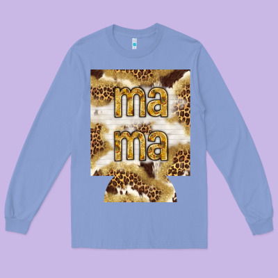 Mama With Leopard And Cowhide Regular Can Cooler Long Sleeve Tee Designed By Howdyjamesfarm