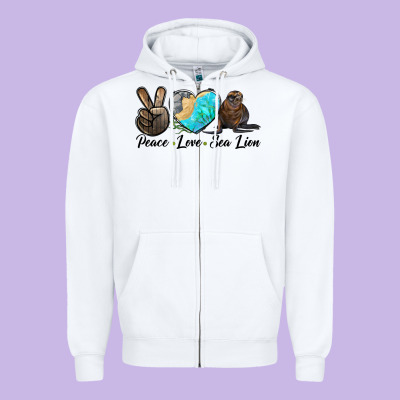 Peace Love Sea Lion Zipper Hoodie Designed By Lillyallendesigns