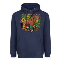 Navy western horse cactus sunflowers serape leopard  turquoise wooden Heavyweight Hoodie - Artiststas