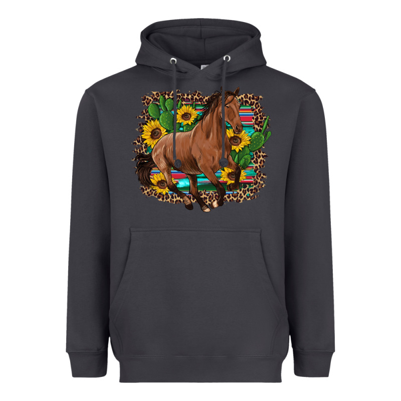 Western Horse Cactus Sunflowers Serape Leopard  Turquoise Wooden Heavyweight Hoodie by Artiststas | Teevron