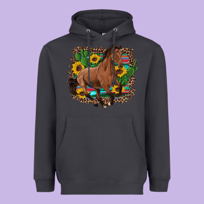 Western Horse Cactus Sunflowers Serape Leopard  Turquoise Wooden Heavyweight Hoodie Designed By Artiststas
