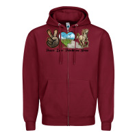 Burgundy Peace Love Percheron Horse Zipper Hoodie - LillyAllenDesigns
