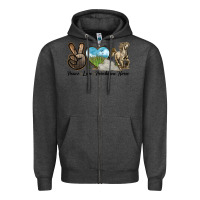 Charcoal Heather Peace Love Percheron Horse Zipper Hoodie - LillyAllenDesigns