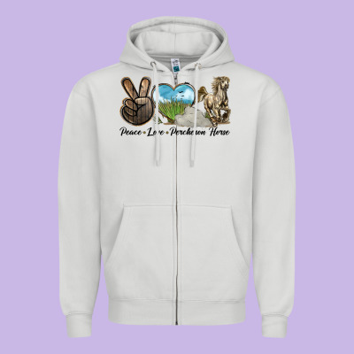 Peace Love Percheron Horse Zipper Hoodie Designed By Lillyallendesigns