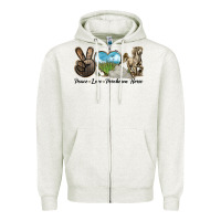 Oatmeal Heather Peace Love Percheron Horse Zipper Hoodie - LillyAllenDesigns