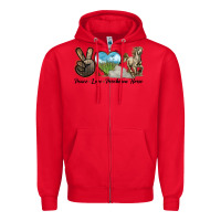 Red Peace Love Percheron Horse Zipper Hoodie - LillyAllenDesigns