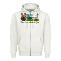 Oatmeal Heather Peace Love Cashmere Goat Zipper Hoodie - LillyAllenDesigns