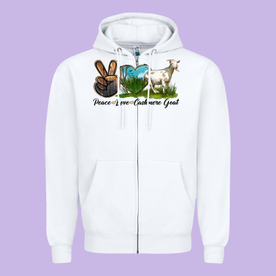 Peace Love Cashmere Goat Zipper Hoodie Designed By Lillyallendesigns