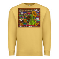 Antique Gold cactus and sunflowers with old wheel serape leopard cowhide background Premium Sweatshirt - Artiststas