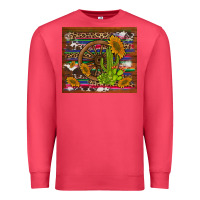 Cardinal cactus and sunflowers with old wheel serape leopard cowhide background Premium Sweatshirt - Artiststas