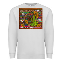 Dove Grey cactus and sunflowers with old wheel serape leopard cowhide background Premium Sweatshirt - Artiststas