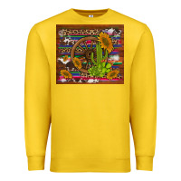 Lemon cactus and sunflowers with old wheel serape leopard cowhide background Premium Sweatshirt - Artiststas