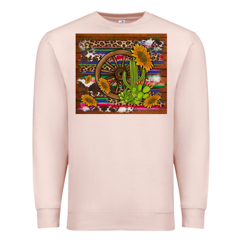 Cactus And Sunflowers With Old Wheel Serape Leopard Cowhide Background Premium Sweatshirt by Artiststas | Teevron