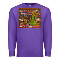 Purple cactus and sunflowers with old wheel serape leopard cowhide background Premium Sweatshirt - Artiststas