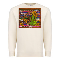 Sandshell cactus and sunflowers with old wheel serape leopard cowhide background Premium Sweatshirt - Artiststas