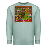 Seafoam cactus and sunflowers with old wheel serape leopard cowhide background Premium Sweatshirt - Artiststas