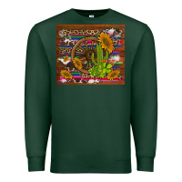 Sports Green cactus and sunflowers with old wheel serape leopard cowhide background Premium Sweatshirt - Artiststas