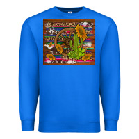 True Royal cactus and sunflowers with old wheel serape leopard cowhide background Premium Sweatshirt - Artiststas