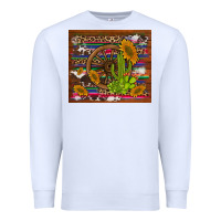 White cactus and sunflowers with old wheel serape leopard cowhide background Premium Sweatshirt - Artiststas