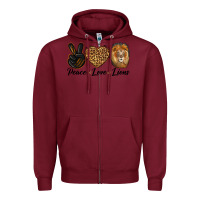 Burgundy Peace Love Lion Head Zipper Hoodie - LillyAllenDesigns