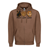 Chestnut Peace Love Lion Head Zipper Hoodie - LillyAllenDesigns