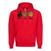 Red Peace Love Lion Head Zipper Hoodie - LillyAllenDesigns