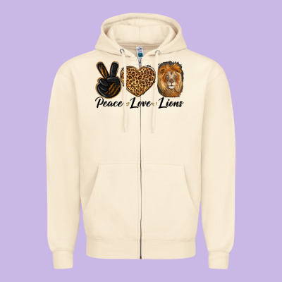 Peace Love Lion Head Zipper Hoodie Designed By Lillyallendesigns