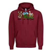 Burgundy Peace Love Kiko Goat Zipper Hoodie - LillyAllenDesigns