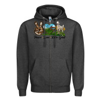 Charcoal Heather Peace Love Kiko Goat Zipper Hoodie - LillyAllenDesigns