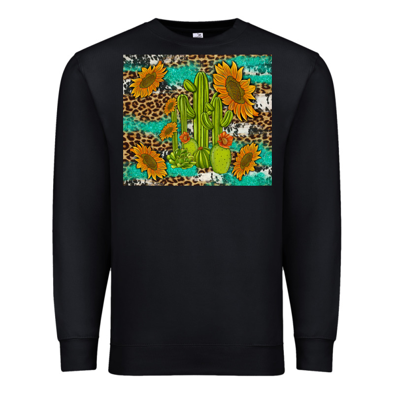 Cactus And Sunflowers Turquoise Leopard Cowhide Premium Sweatshirt by Artiststas | Teevron