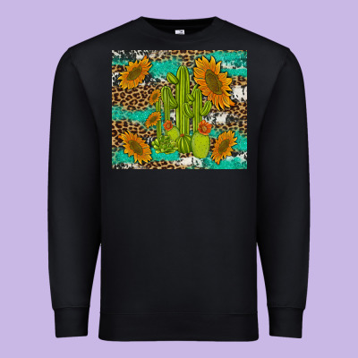 Cactus And Sunflowers Turquoise Leopard Cowhide Premium Sweatshirt Designed By Artiststas