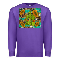Purple cactus and sunflowers turquoise leopard cowhide Premium Sweatshirt - Artiststas