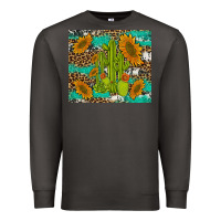 Smoke cactus and sunflowers turquoise leopard cowhide Premium Sweatshirt - Artiststas