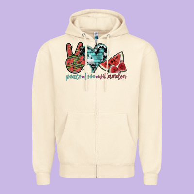 Peace Love Watermelon Zipper Hoodie Designed By Sublimationcraftshop