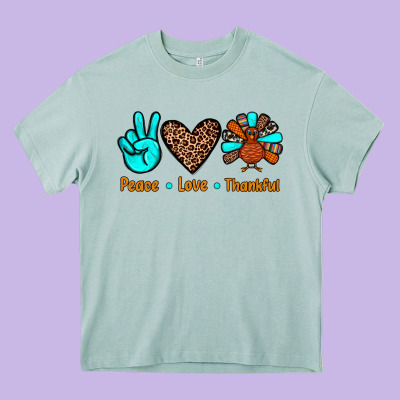Peace Love Thankful Heavy Core Tee Designed By Jahusdesignshop