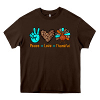 Chocolate Brown peace love thankful Heavy Core Tee - JahusDesignShop