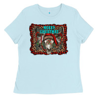 Baby Blue merry christmas bull skull Ladies Tee - RanaPortraitStore